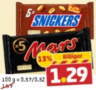 MARS, SNICKERS oder TWIX Schokoriegel 1.29 €