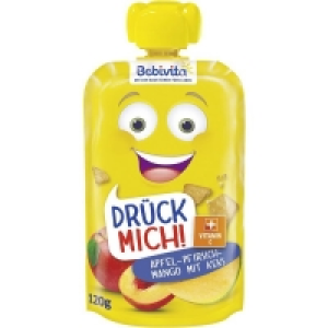 Rossmann Bebivita Drück Mich Fruchtpüree Apfel-Pfirsich-Mango mit Keks