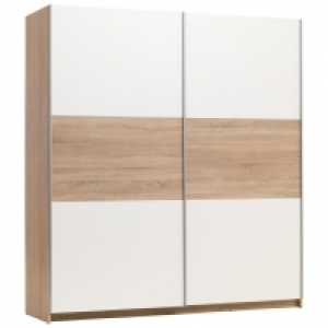 Dänisches Bettenlager  Kleiderschrank SATTRUP (200x218, Schiebetüren, weiß, Sonoma-Eiche)