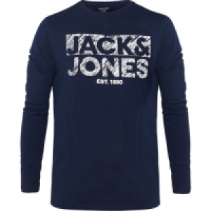 Jack & Jones Shirt, Langarm, Rundhals, Logo-Print, Baumwolle, für Herr