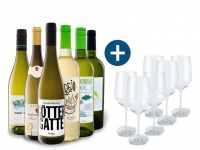 Lidl  6 x 0,75-l-Flasche Weinpaket Entdecker Weiß mit 6er Weißwein-Gläserset