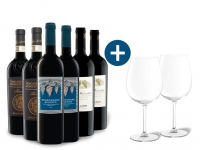 Lidl  6 x 0,75-l-Flasche Weinpaket Italienische Weine mit 2er Rotwein-Gläser
