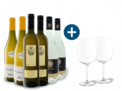 6 x 0,75-l-Flasche Weinpaket Weiße Vielfalt mit 2er Weißwein-Gläserset