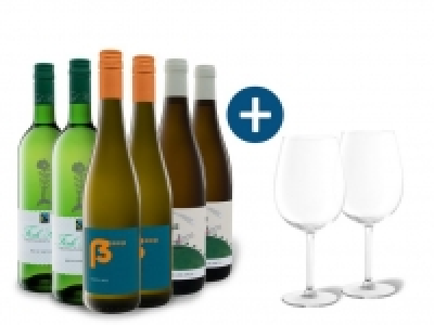 6 x 0,75-l-Flasche Weinpaket Entdecker Weiß mit 2er Weißwein-Gläserset