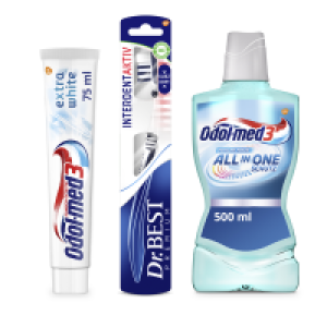 3er-Set aus Odol-med3 Zahnpasta, Mundwasser und Dr.BEST Zahnbürste 4.99 €
