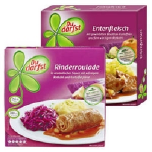 Du darfst Men&uuml;s Rinderroulade, Entenfleisch oder Zwiebel-Hackbraten