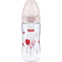 Rossmann Nuk First Choice+ Babyflasche mit Temperature Control Anzeige 300 ml, Tulp