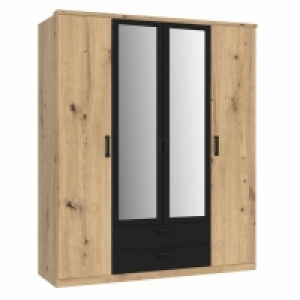 Drehtürenschrank - schwarz - Artisan Eiche - 180 cm breit