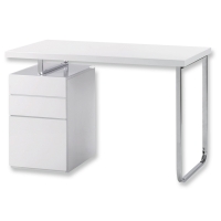Roller  Schreibtisch - weiß Hochglanz - Metall verchromt