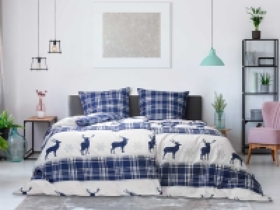 Dobnig Feinbiber Bettwäsche, Hirsche und Karos blau 18.99 €