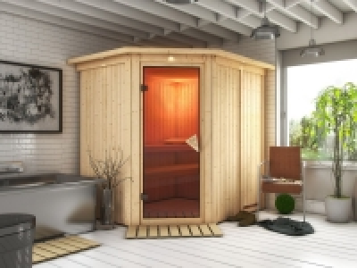 Karibu 68-mm-Systemsauna Väja mit bronzierter Ganzglastür