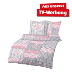 Biber-Bettwäsche - rosa-grau - 135x200 cm 9.00 €