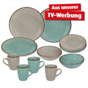 Tafelservice - türkis-beige - 16-teilig