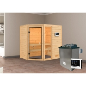 OBI  Woodfeeling Sauna Jada inkl. 9 kW Ofen mit ext. Strg., Glastür Bronzie