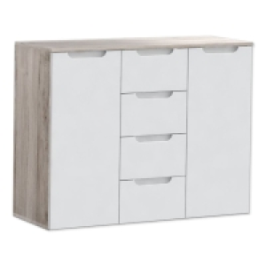 Roller  Kommode - wei&szlig; Hochglanz - Sandeiche - 105 cm breit