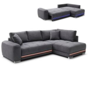 Ecksofa - anthrazit - Microfaser - LED-Beleuchtung