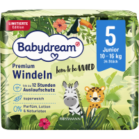 Rossmann Babydream Premium Windeln Gr. 5 Junior 10-16 kg born to be Wild