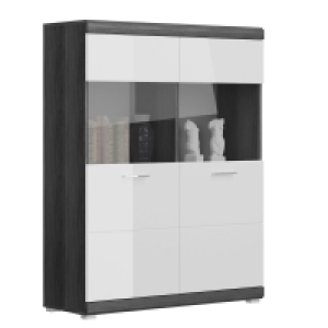 Highboardvitrine SCOUT - Rauchsilber - weiß Hochglanz - 114 cm breit