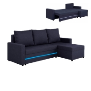Ecksofa - grau - Staukasten - mit LED-Leiste