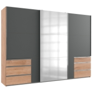 Schwebetürenschrank - Graphit - Plankeneiche - 300 cm