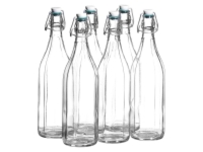 MÄSER 1 Liter Glasflasche mit Bügelverschluss, 10-Kant Glas, im 6er-Se