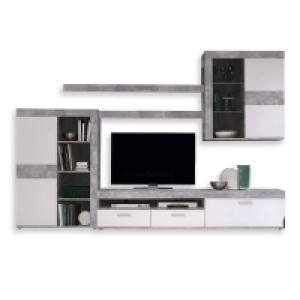 Wohnwand - Betonoptik-weiß - 300 cm - Vitrine