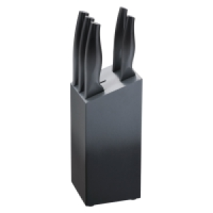 6-teiliges Messer-Set - grau - Edelstahl - mit Holzblock