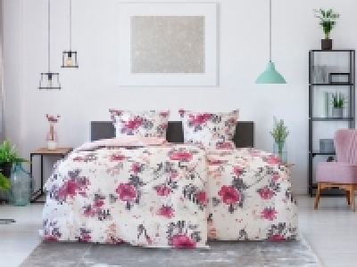 Lidl Dobnig Dobnig Mako-Satin Bettwäsche »Blumen beere«, Wendedesign, mit Reißvers